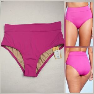 Kona Sol High Waist Bikini Bottom L (12-14) Tummy Control Pink Full Seat Coverag